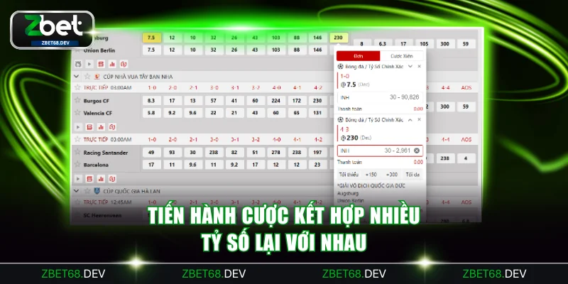 Tiến hành cược kết hợp nhiều tỷ số lại với nhau